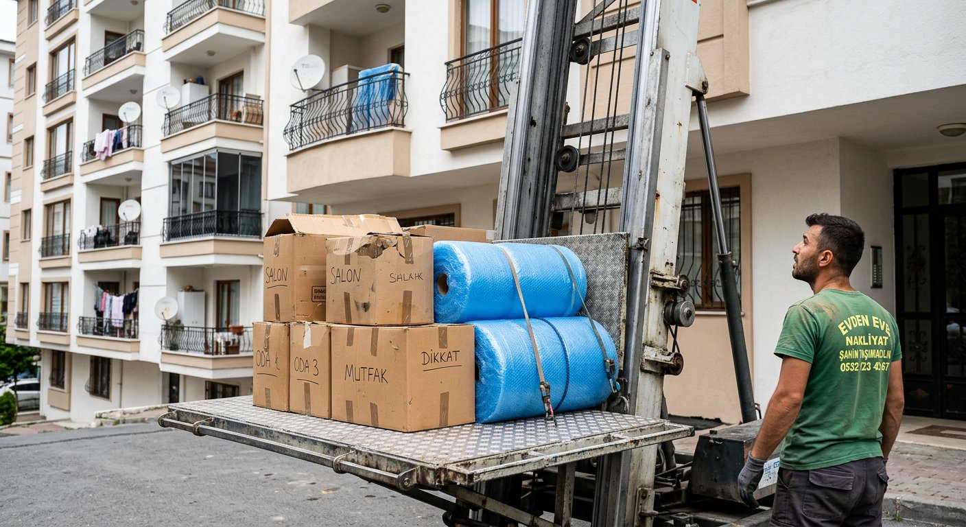 Agacli caddede mobil asansorle daire tasima