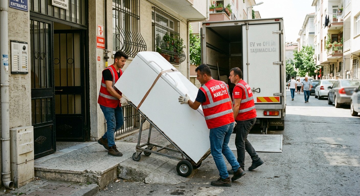 Beyaz esyayi bina girisinden cikarma