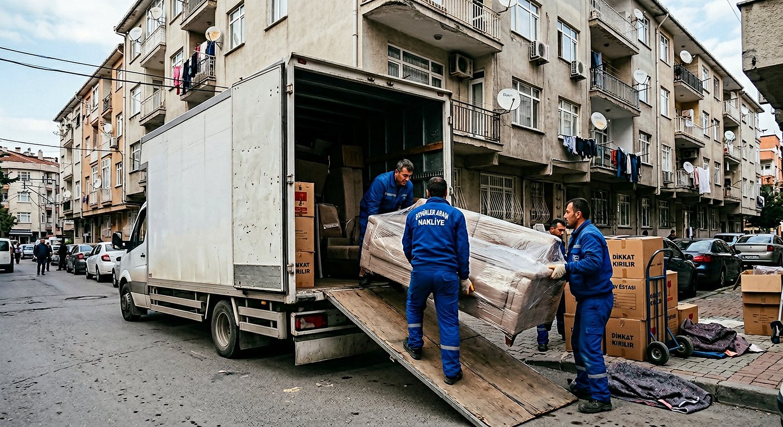 Ev esyalarinin kapali kasa araca yuklenmesi