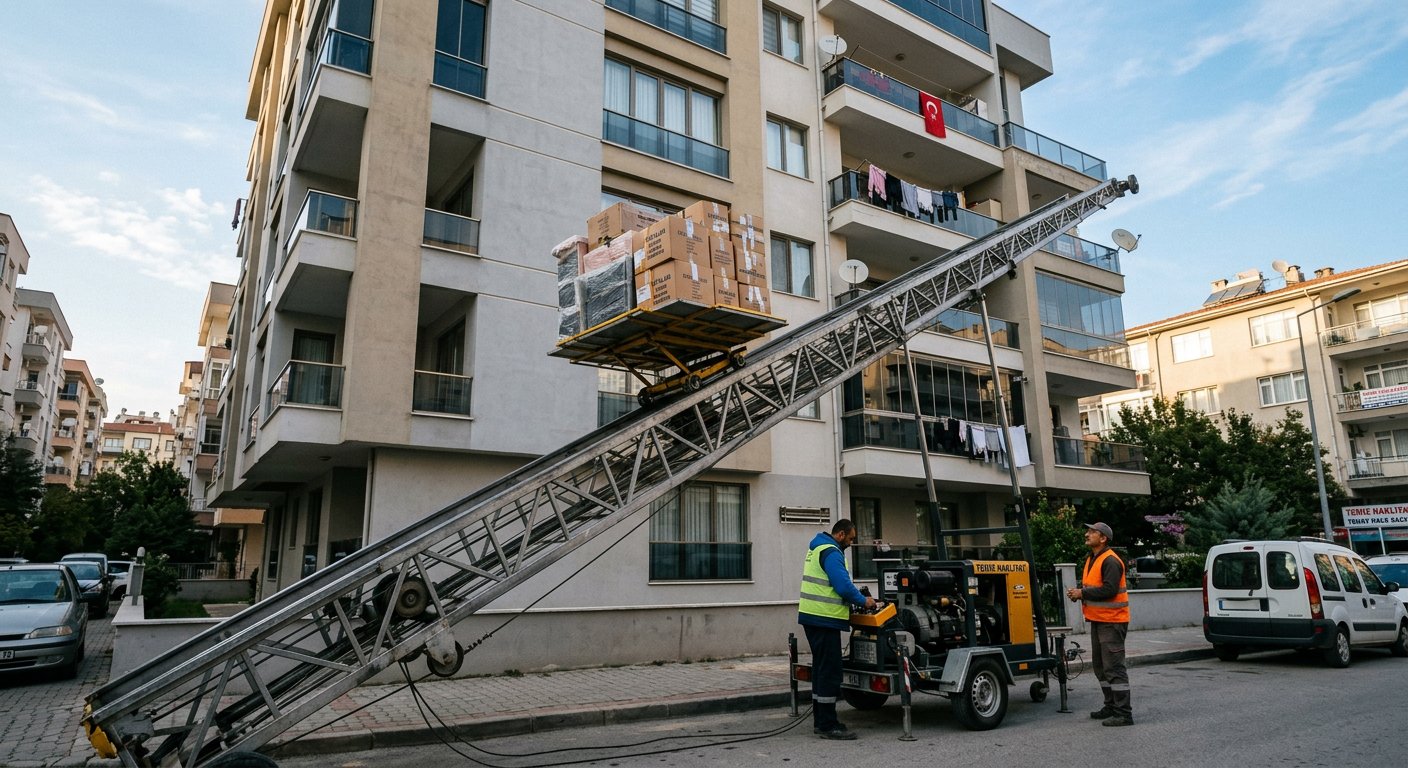 Genis caddede asansorlu tasinma araci