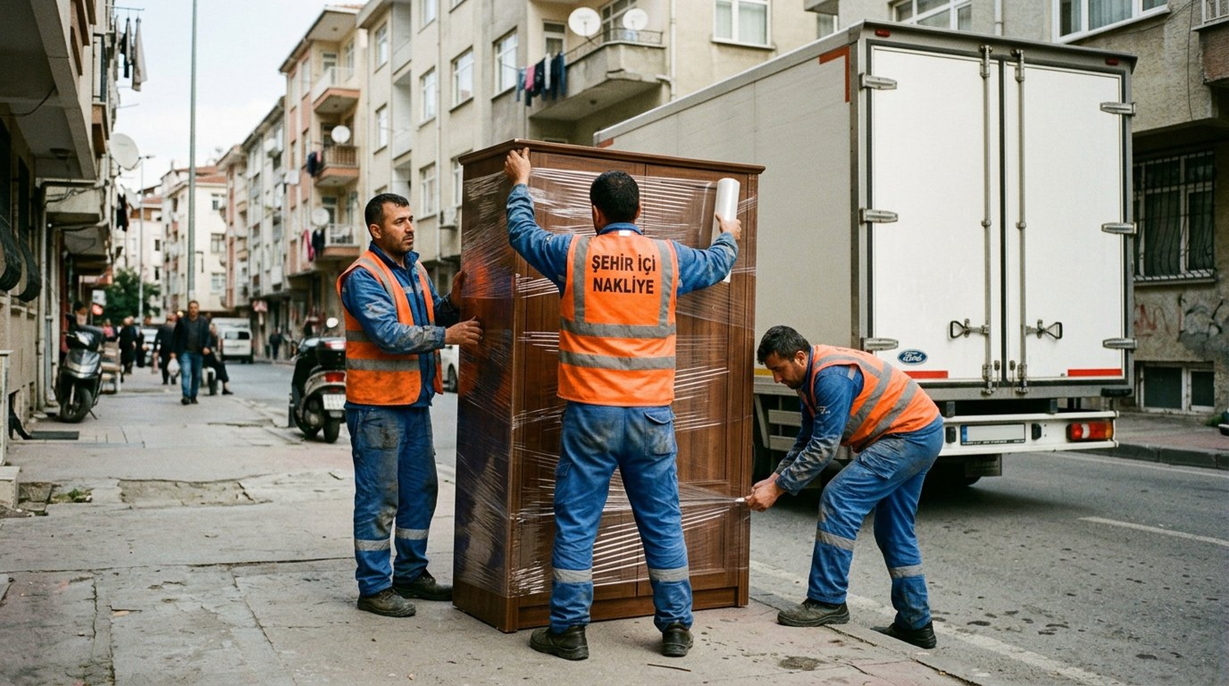 Uzun dolabin kamyonete personelle tasinmasi